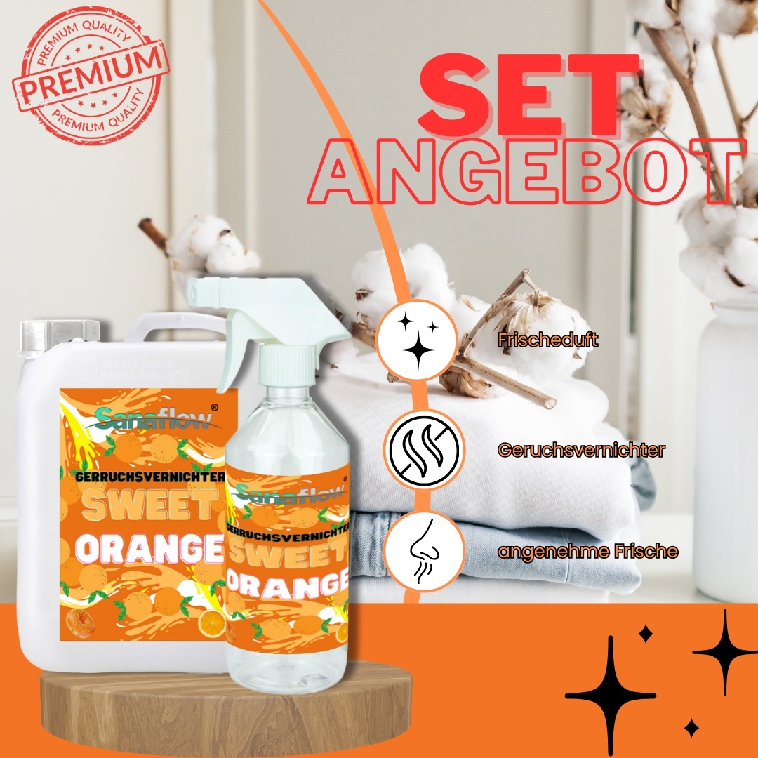 Geruchsentferner Tier Sweet Orange â Dauerhaft gegen Katzen- & Hunde Urin, hinterlĂ€sst angenehmen Duft