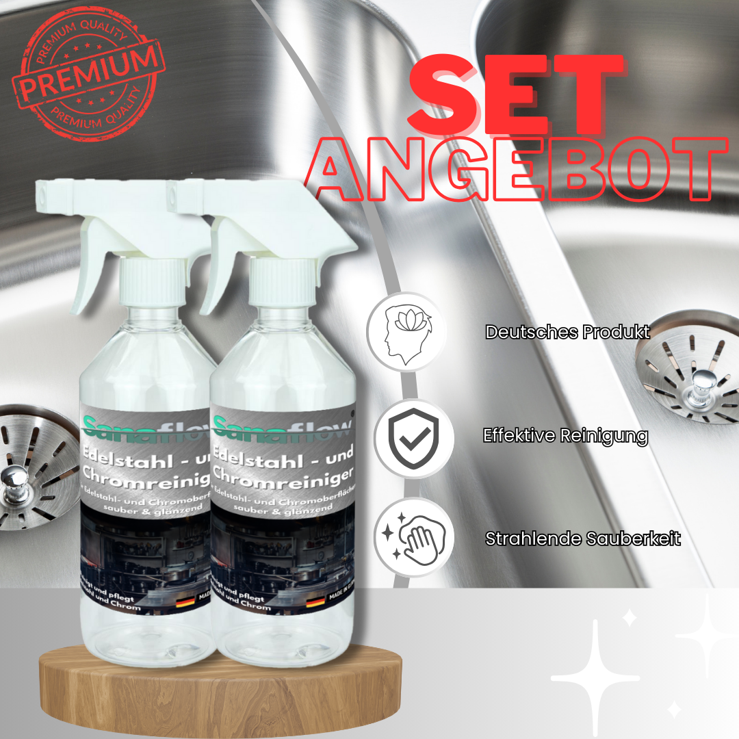Chrom Reiniger für Bad & Küche – Sanaflow für streifenfreien Glanz auf Armaturen, Duschen & mehr