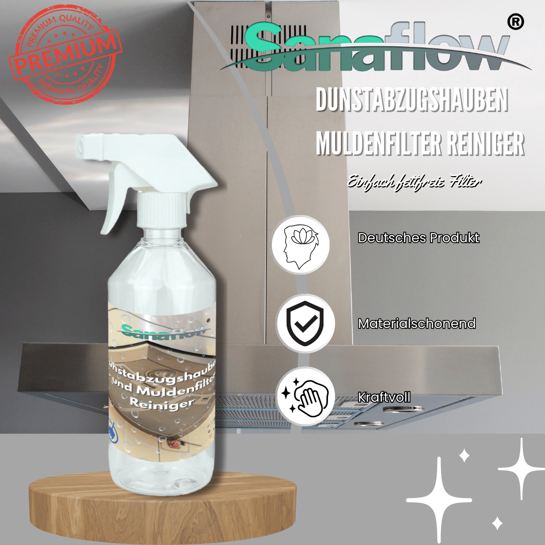 Abzugshauben, Muldenlüfter & Kochfeldlüfter Entfetter für alle Typen und Filter – für hygienische Sauberkeit und frische Luft - Sanaflow - Muldenlüfter Reiniger