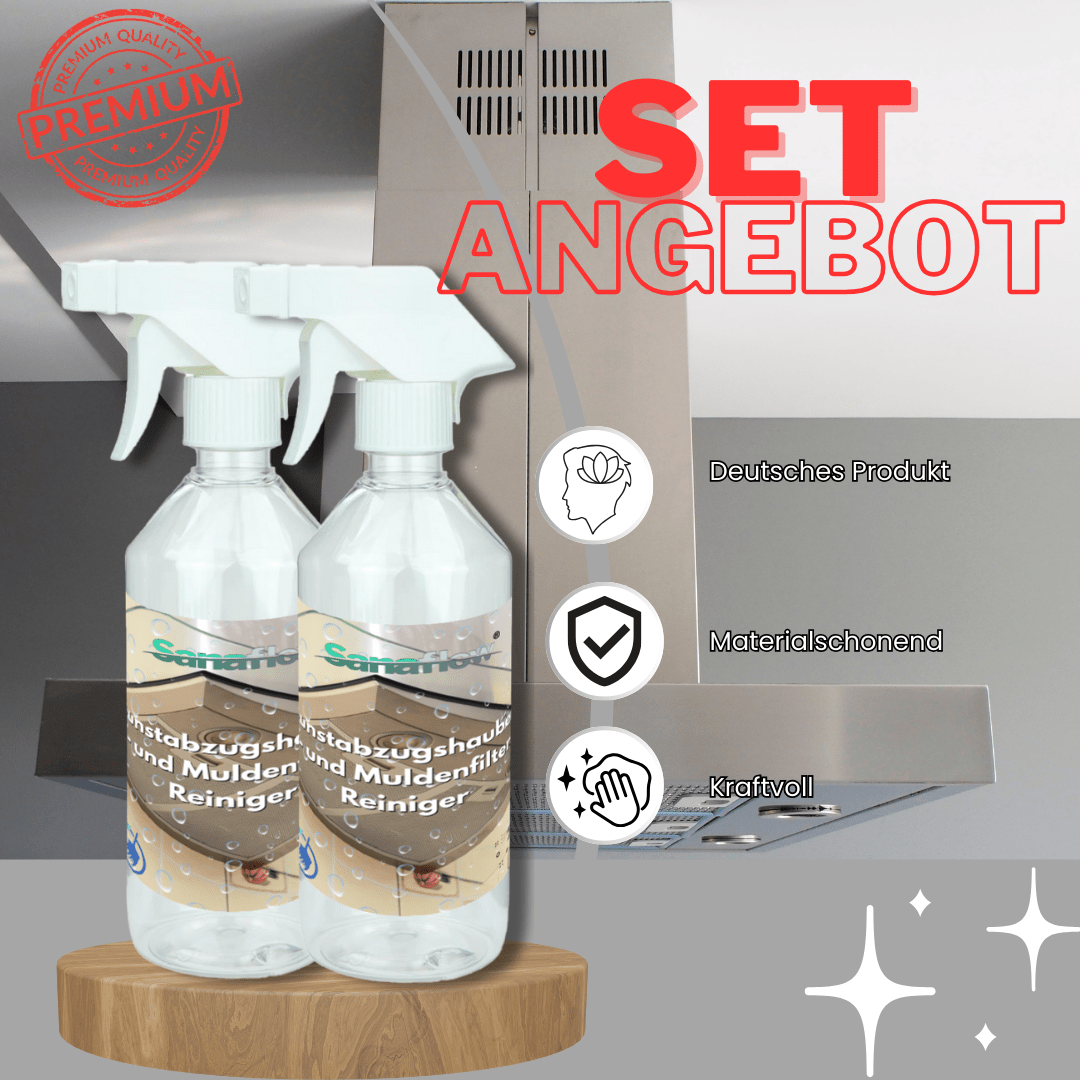 Abzugshauben, Muldenlüfter & Kochfeldlüfter Entfetter für alle Typen und Filter – für hygienische Sauberkeit und frische Luft - Sanaflow - Muldenlüfter Reiniger