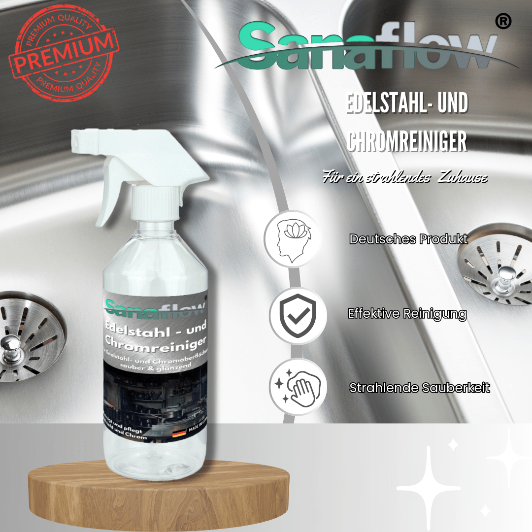 Chrom Reiniger für Bad & Küche – Sanaflow für streifenfreien Glanz auf Armaturen, Duschen & mehr - Sanaflow - Chrom und Edelstahlreiniger