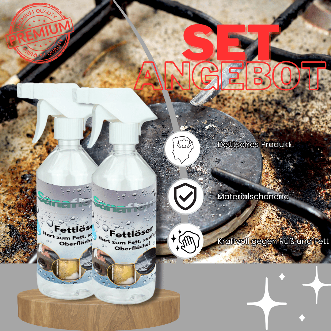 Fettlöser Spray für Küche, Backofen, Grill – Entfernt Fett, Öl, Eingebranntes & Verkrustungen - Sanaflow - Fettentferner