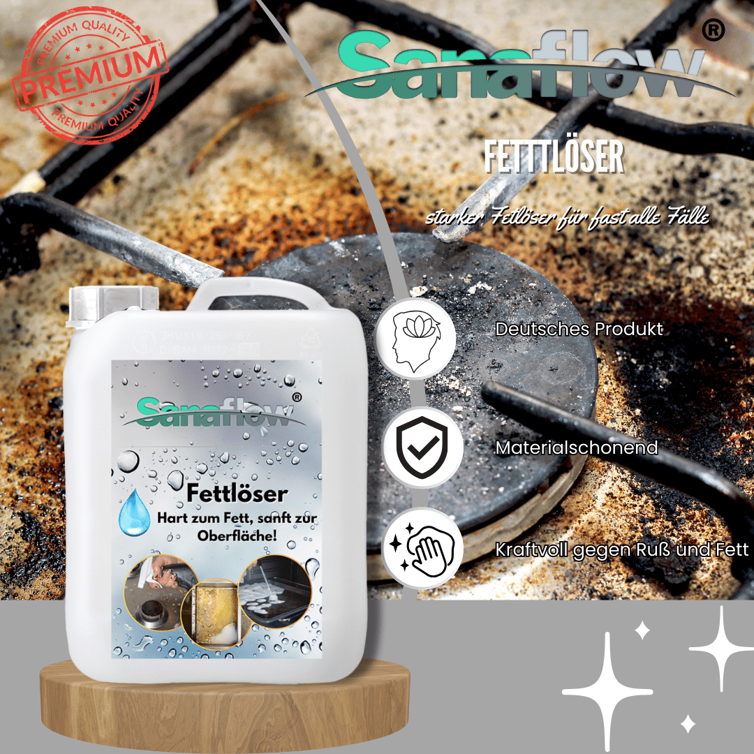 Fettlöser Spray für Küche, Backofen, Grill – Entfernt Fett, Öl, Eingebranntes & Verkrustungen - Sanaflow - Fettentferner