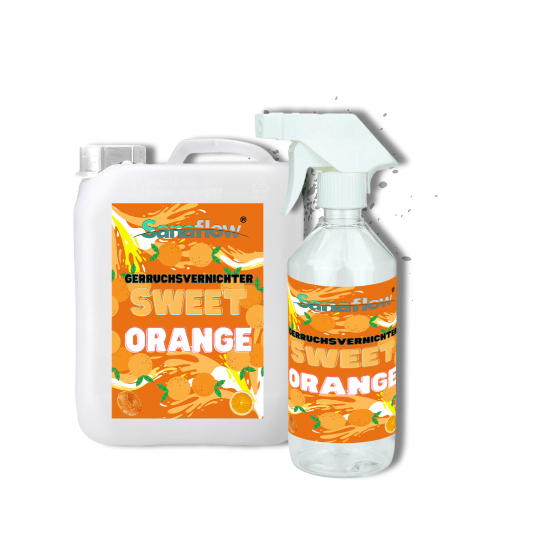 Geruchsentferner Tier Sweet Orange â Dauerhaft gegen Katzen - & Hunde Urin, hinterlĂ€sst angenehmen Duft - Sanaflow - Geruchsentferner