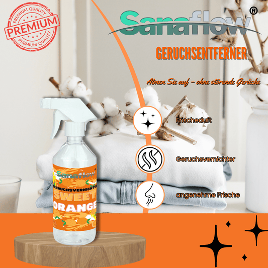 Geruchsentferner Tier Sweet Orange – Dauerhaft gegen Katzen - & Hunde Urin, hinterlässt angenehmen Duft - Sanaflow - Geruchsentferner
