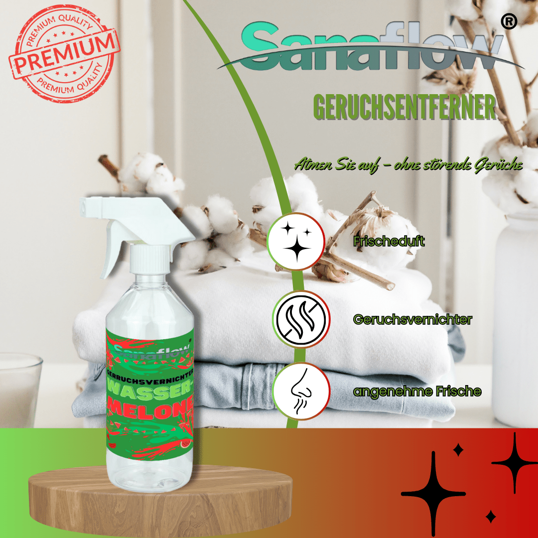 Geruchsentferner Tier Wassermelone â Dauerhaft gegen Katzen - & Hunde Urin, hinterlĂ€sst angenehmen Duft - Sanaflow - Geruchsentferner
