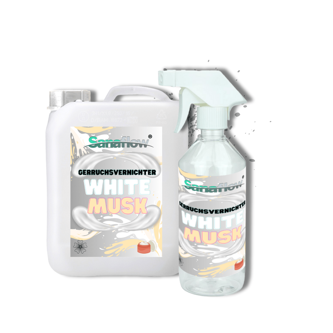 Geruchsentferner Tier White Musk â Dauerhaft gegen Katzen - & Hunde Urin, hinterlĂ€sst angenehmen Duft - Sanaflow - Geruchsentferner