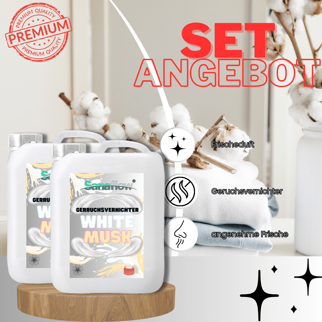 Geruchsentferner Tier White Musk â Dauerhaft gegen Katzen - & Hunde Urin, hinterlĂ€sst angenehmen Duft - Sanaflow - Geruchsentferner