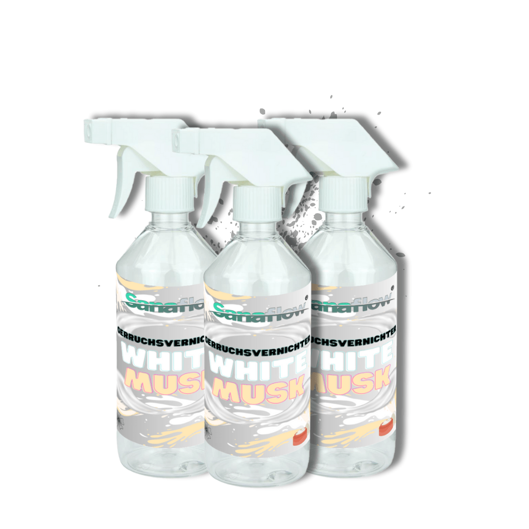 Geruchsentferner Tier White Musk â Dauerhaft gegen Katzen - & Hunde Urin, hinterlĂ€sst angenehmen Duft - Sanaflow - Geruchsentferner