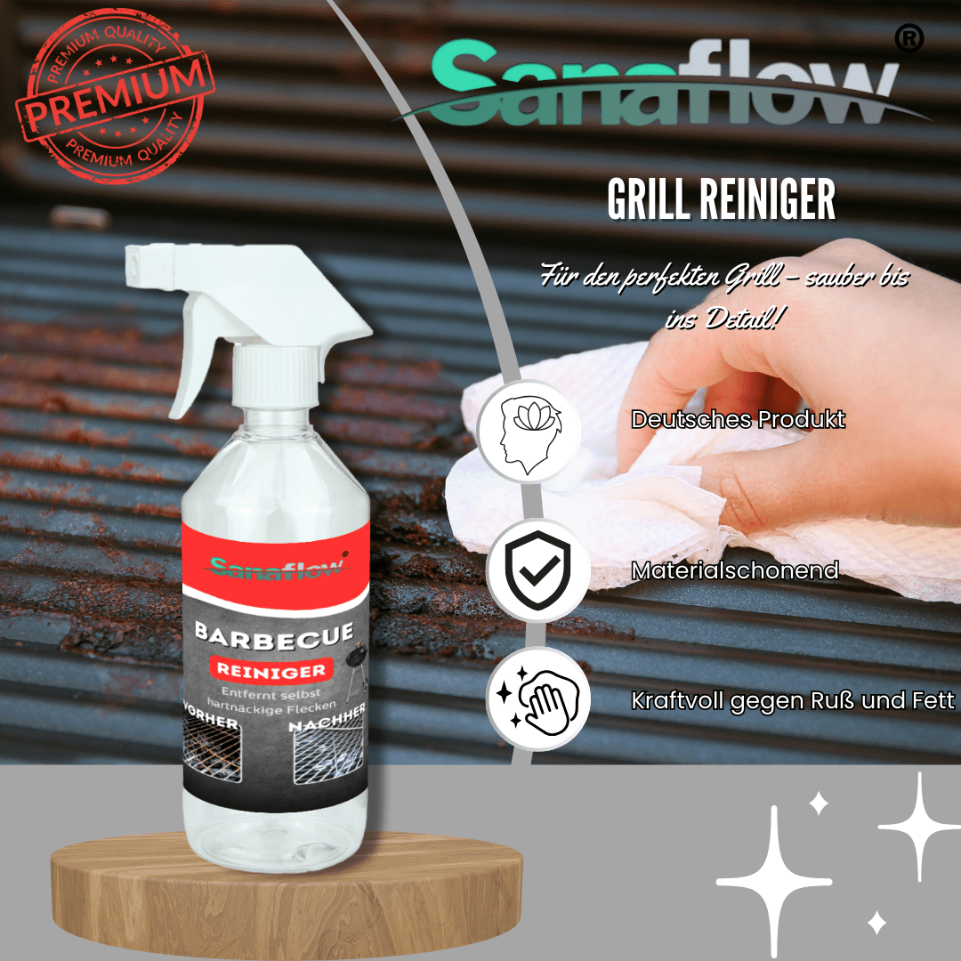 Grillreiniger für Edelstahl & Gusseisen – Entfernt Fett, Eingebranntes, Ruß – Für saubere Grillroste - Sanaflow - Grillreiniger