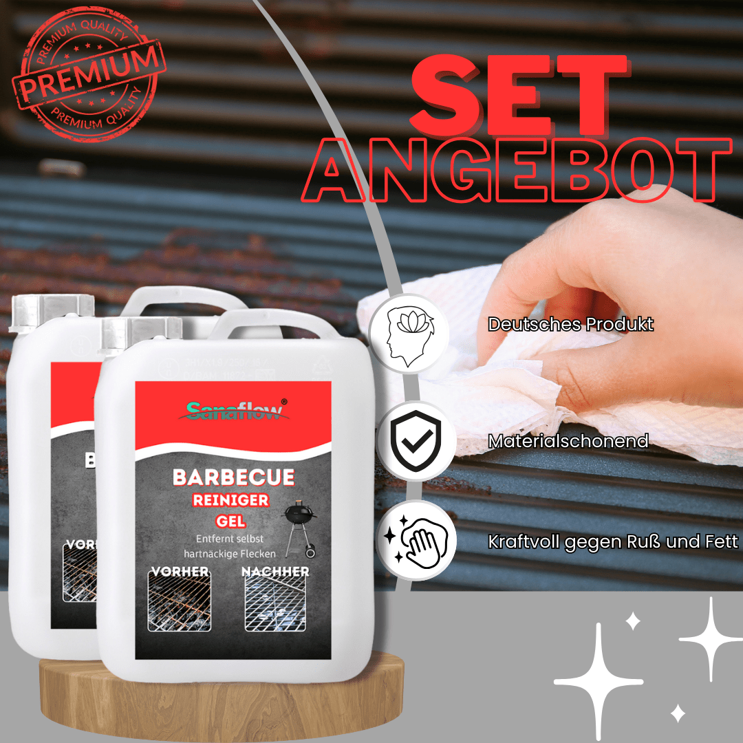 Grillreiniger Gel für Edelstahl & Gusseisen – Entfernt Fett, Eingebranntes, Ruß – Für saubere Grillroste - Sanaflow - Grillreiniger Gel