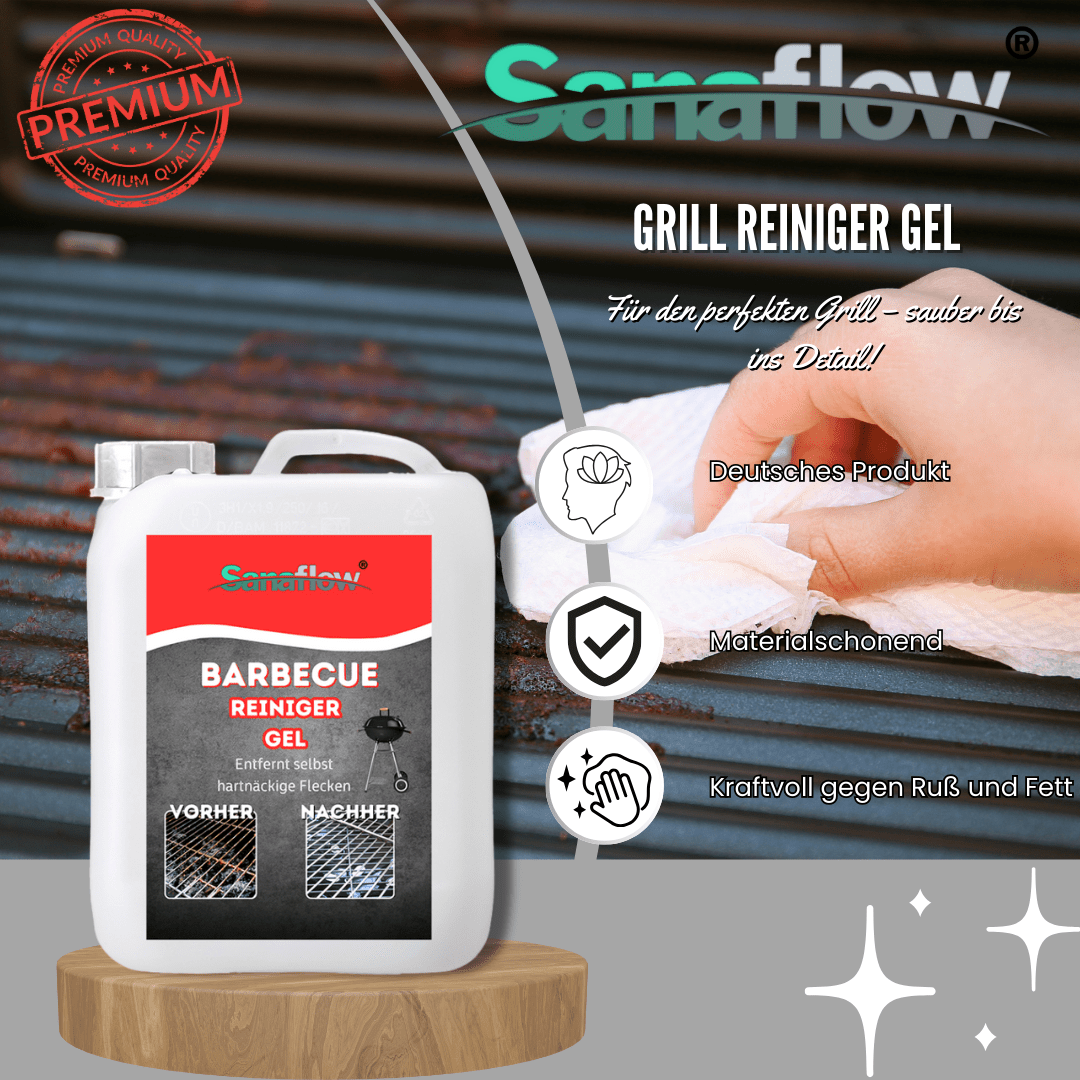 Grillreiniger Gel für Edelstahl & Gusseisen – Entfernt Fett, Eingebranntes, Ruß – Für saubere Grillroste - Sanaflow - Grillreiniger Gel