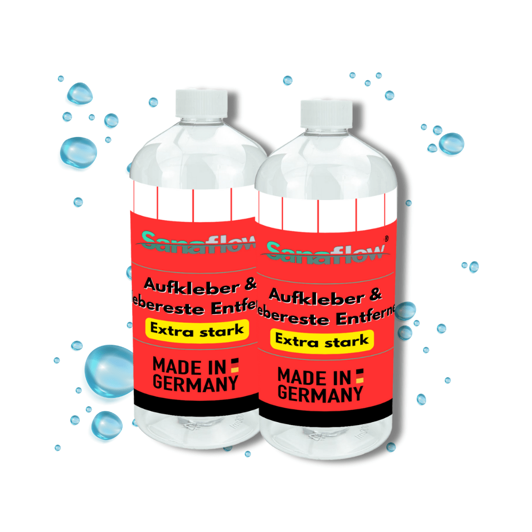 Kleberentferner extra stark für Etiketten, Aufkleber, Klebereste – Entfernt hartnäckige Verschmutzungen schonend - Sanaflow - Kleberentferner Extra Stark
