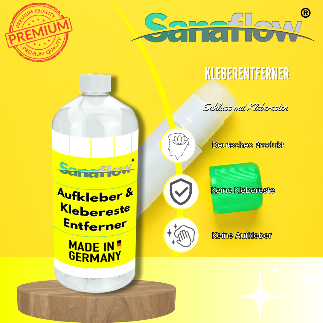 Kleberentferner für Etiketten, Aufkleber, Klebereste – Entfernt Verschmutzungen schonend - Sanaflow - Kleberentferner