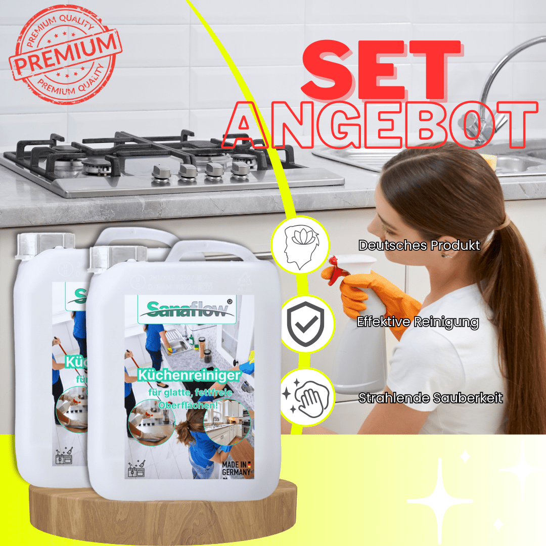 Küchen Allzweckreiniger Konzentrat – Ergiebig & effektiv gegen Fett, Schmutz & Essensreste - Sanaflow - Küchenreiniger