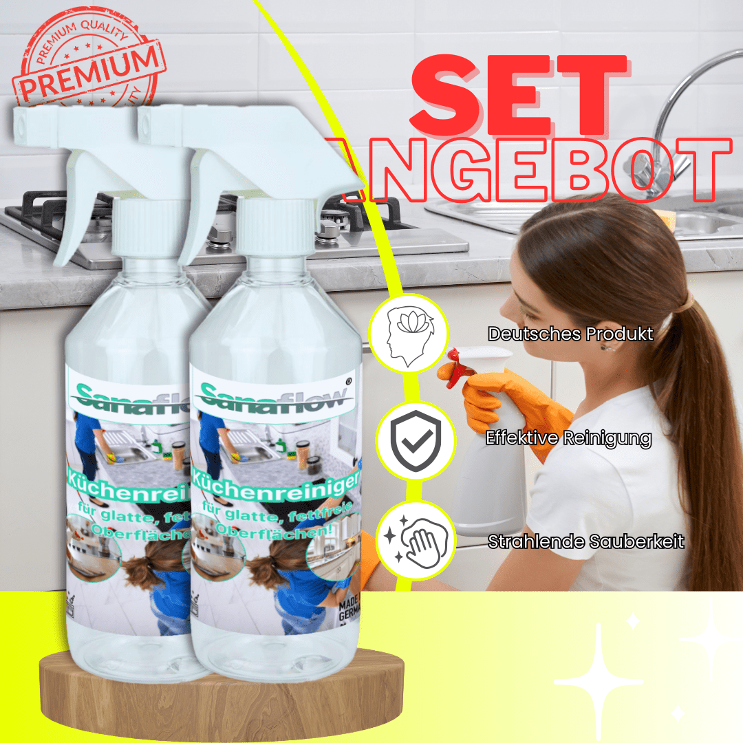 Küchen Allzweckreiniger Konzentrat – Ergiebig & effektiv gegen Fett, Schmutz & Essensreste - Sanaflow - Küchenreiniger