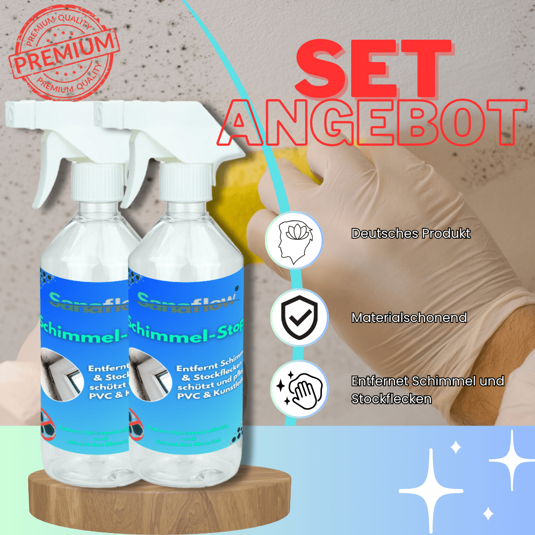 Schimmelentferner Spray für Bad, Dusche, Wand – Entfernt Schimmelpilze, Stockflecken & dunkle Flecken ohne Chlor - Sanaflow - Schimmelentferner