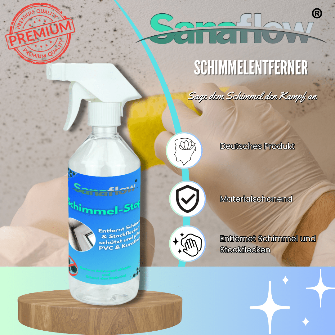 Schimmelentferner Spray für Bad, Dusche, Wand – Entfernt Schimmelpilze, Stockflecken & dunkle Flecken ohne Chlor - Sanaflow - Schimmelentferner