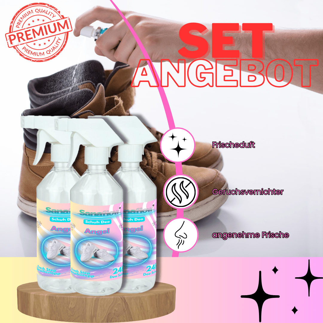 Schuh Deo Angel – Geruchsstopp, Geruchsentferner & Schuhspray gegen Schweißgeruch, langanhaltende Frische - Sanaflow - Geruchsentferner