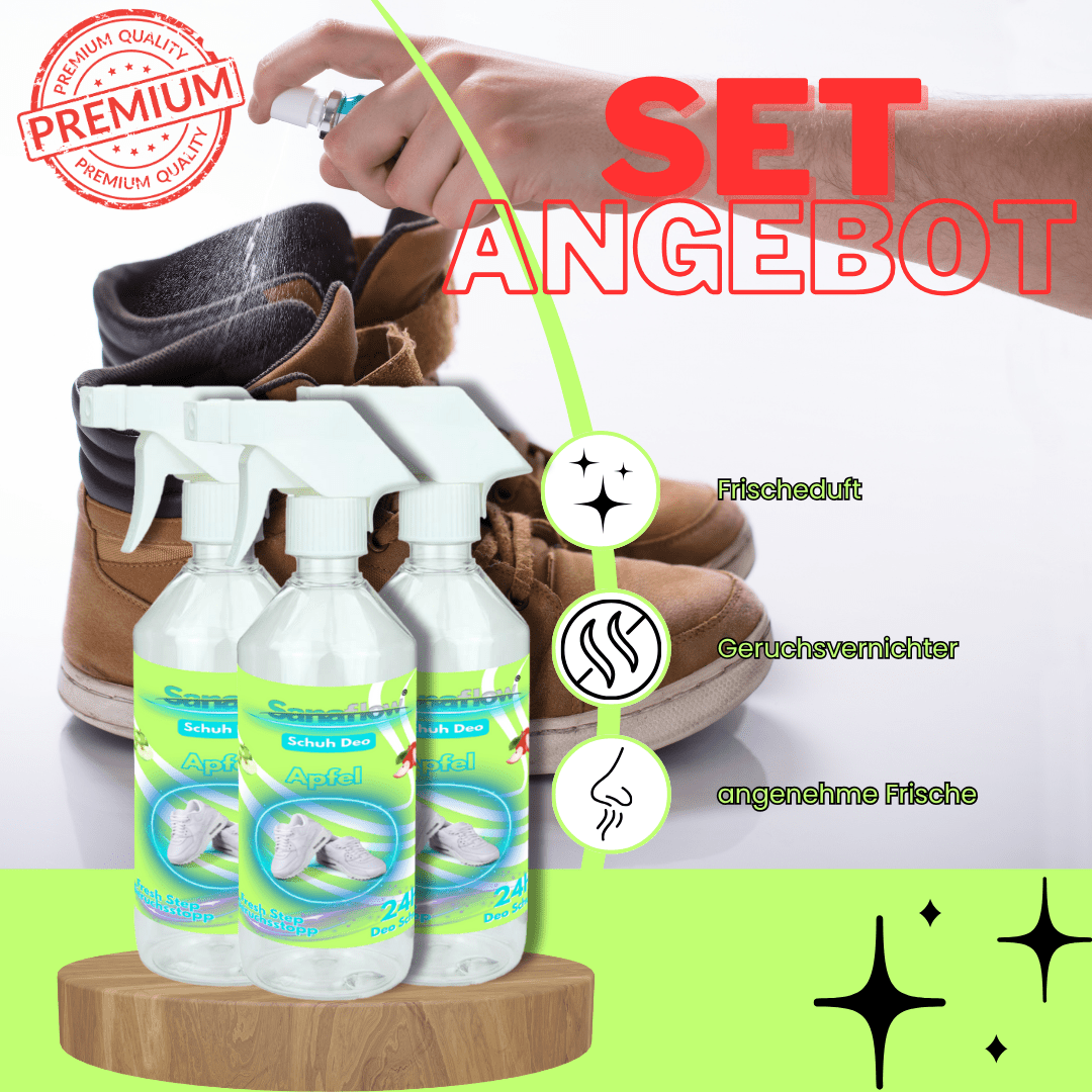Schuh Deo Apfel – Geruchsstopp, Geruchsentferner & Schuhspray gegen Schweißgeruch, langanhaltende Frische - Sanaflow - Geruchsentferner