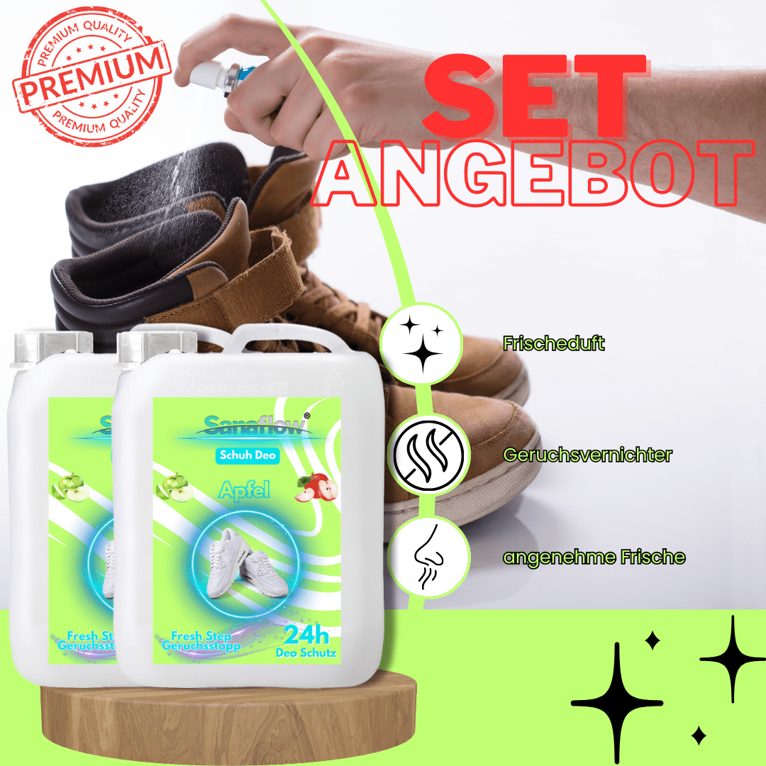 Schuh Deo Apfel – Geruchsstopp, Geruchsentferner & Schuhspray gegen Schweißgeruch, langanhaltende Frische - Sanaflow - Geruchsentferner