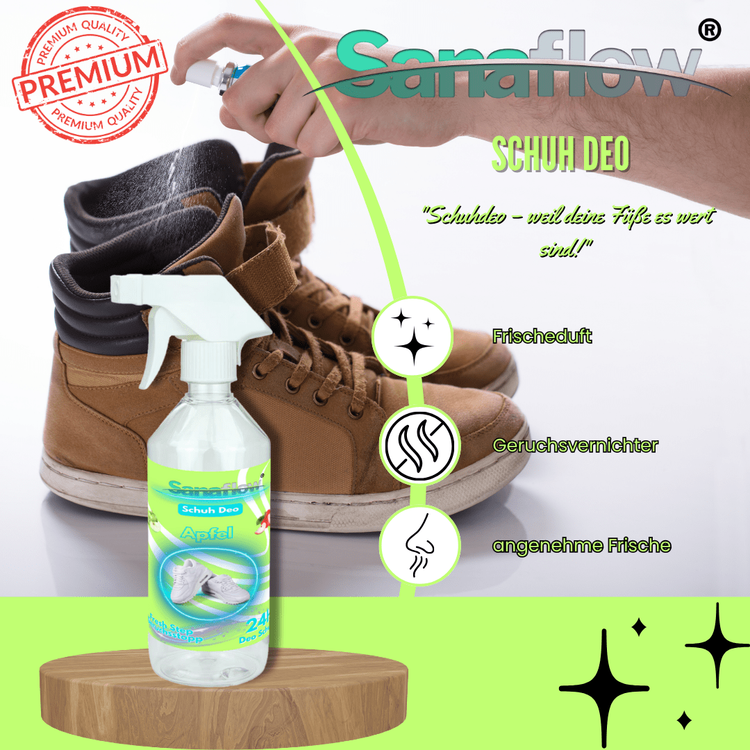Schuh Deo Apfel – Geruchsstopp, Geruchsentferner & Schuhspray gegen Schweißgeruch, langanhaltende Frische - Sanaflow - Geruchsentferner