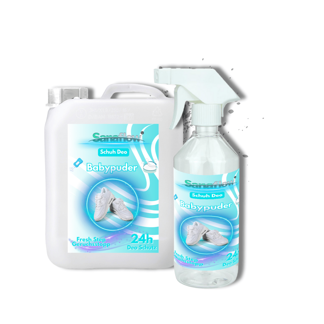 Schuh Deo Babypuder – Geruchsstopp, Geruchsentferner & Schuhspray gegen Schweißgeruch, langanhaltende Frische - Sanaflow - Geruchsentferner