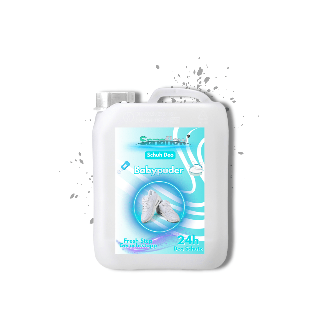 Schuh Deo Babypuder – Geruchsstopp, Geruchsentferner & Schuhspray gegen Schweißgeruch, langanhaltende Frische - Sanaflow - Geruchsentferner