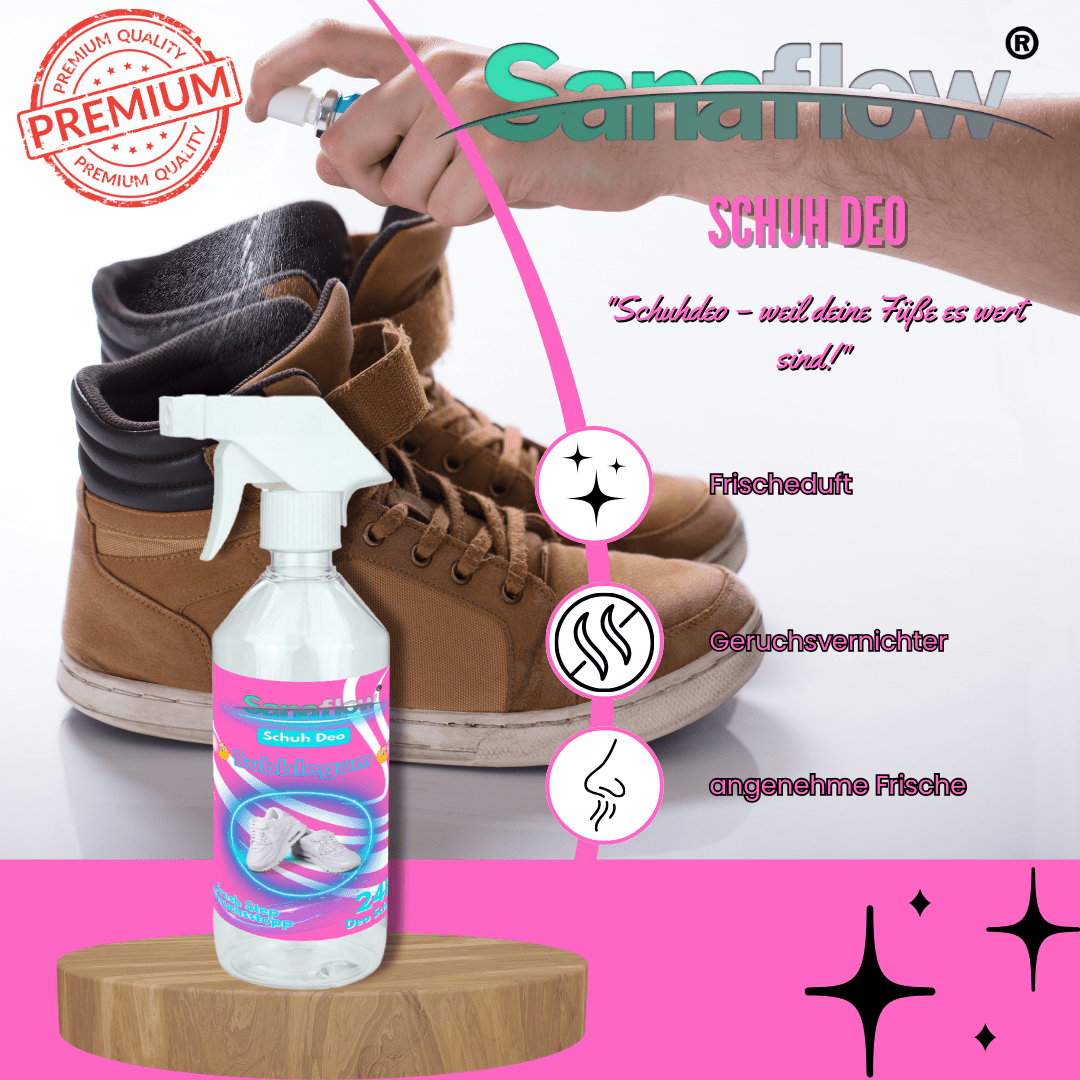 Schuh Deo Bubble Gum – Geruchsstopp, Geruchsentferner & Schuhspray gegen Schweißgeruch, langanhaltende Frische - Sanaflow - Geruchsentferner