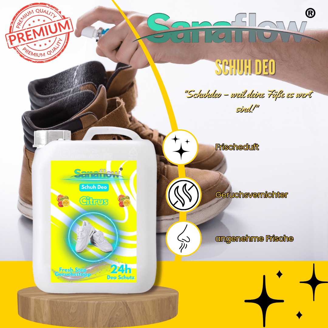 Schuh Deo Citrus – Geruchsstopp, Geruchsentferner & Schuhspray gegen Schweißgeruch, langanhaltende Frische - Sanaflow - Geruchsentferner