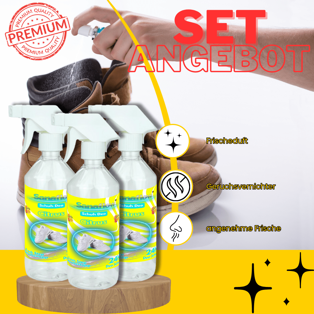 Schuh Deo Citrus – Geruchsstopp, Geruchsentferner & Schuhspray gegen Schweißgeruch, langanhaltende Frische - Sanaflow - Geruchsentferner