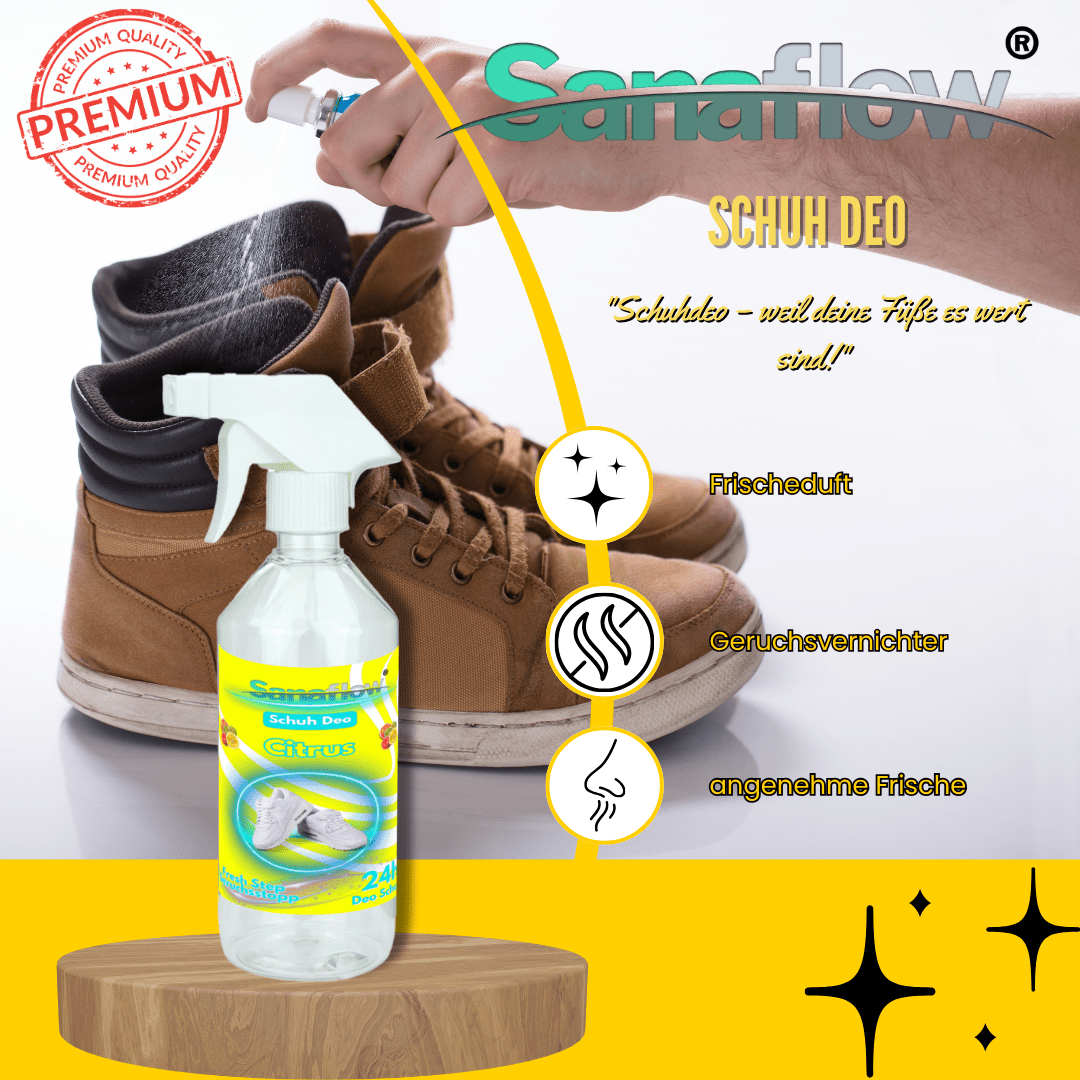 Schuh Deo Citrus – Geruchsstopp, Geruchsentferner & Schuhspray gegen Schweißgeruch, langanhaltende Frische - Sanaflow - Geruchsentferner