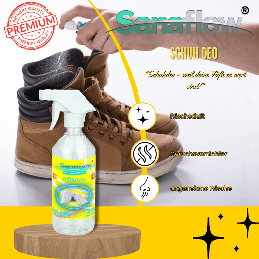 Schuh Deo Citrus – Geruchsstopp, Geruchsentferner & Schuhspray gegen Schweißgeruch, langanhaltende Frische - Sanaflow - Geruchsentferner