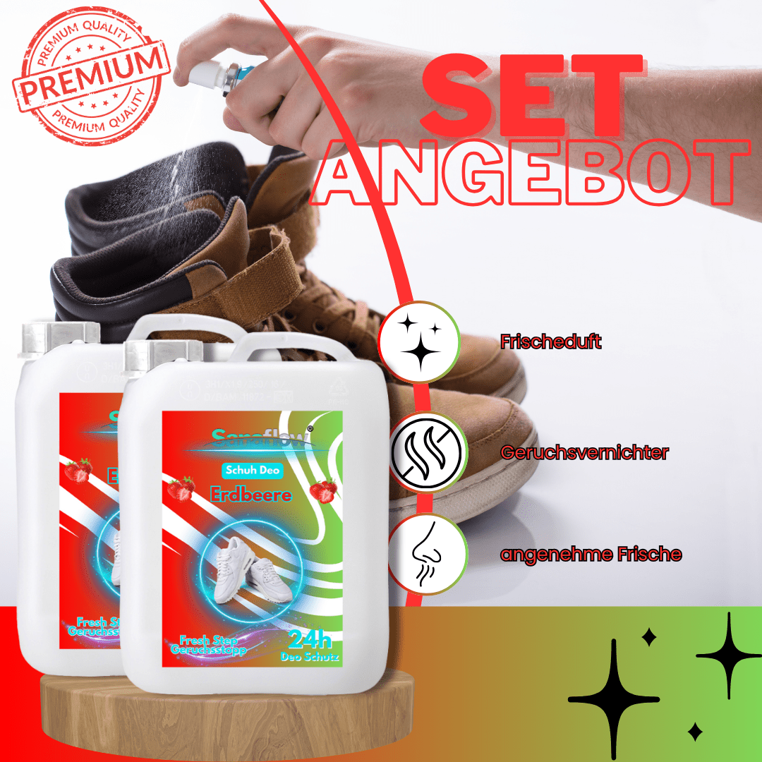 Schuh Deo Erdbeere – Geruchsstopp, Geruchsentferner & Schuhspray gegen Schweißgeruch, langanhaltende Frische - Sanaflow - Geruchsentferner