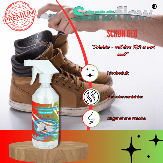 Schuh Deo Erdbeere – Geruchsstopp, Geruchsentferner & Schuhspray gegen Schweißgeruch, langanhaltende Frische - Sanaflow - Geruchsentferner