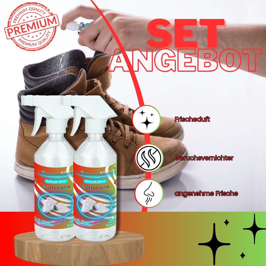 Schuh Deo Erdbeere – Geruchsstopp, Geruchsentferner & Schuhspray gegen Schweißgeruch, langanhaltende Frische - Sanaflow - Geruchsentferner