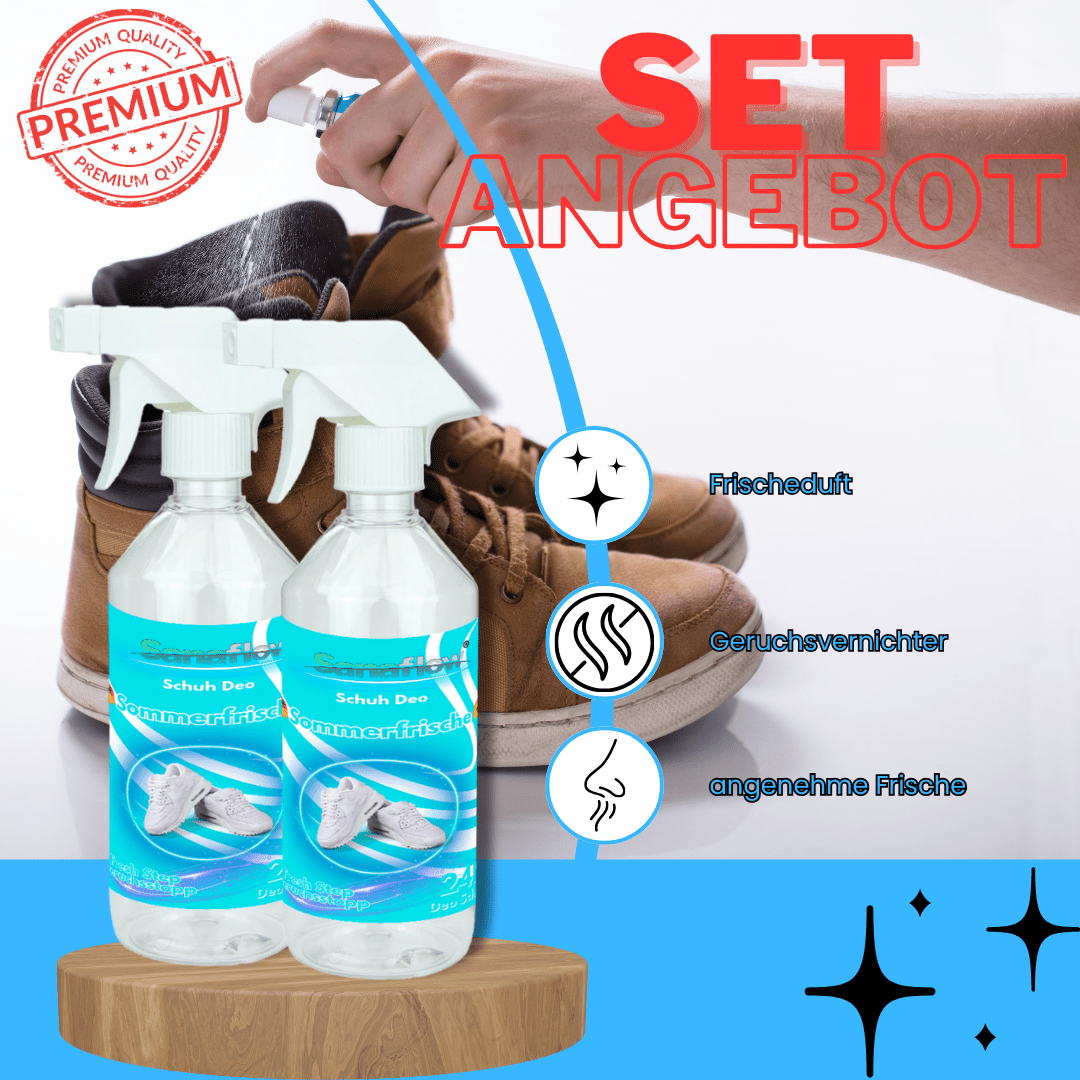 Schuh Deo Sommerfrische – Geruchsstopp, Geruchsentferner & Schuhspray gegen Schweißgeruch, langanhaltende Frische - Sanaflow - Geruchsentferner