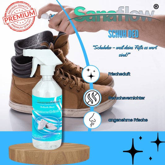 Schuh Deo Sommerfrische – Geruchsstopp, Geruchsentferner & Schuhspray gegen Schweißgeruch, langanhaltende Frische - Sanaflow - Geruchsentferner