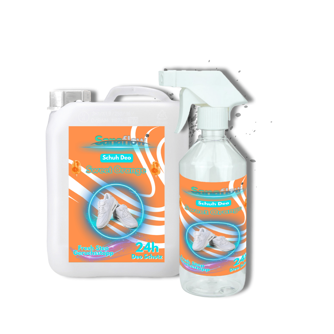 Schuh Deo Sweet Orange – Geruchsstopp, Geruchsentferner & Schuhspray gegen Schweißgeruch, langanhaltende Frische - Sanaflow - Geruchsentferner