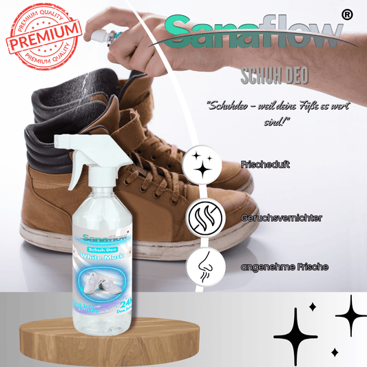 Schuh Deo White Musk – Geruchsstopp, Geruchsentferner & Schuhspray gegen Schweißgeruch, langanhaltende Frische - Sanaflow - Geruchsentferner