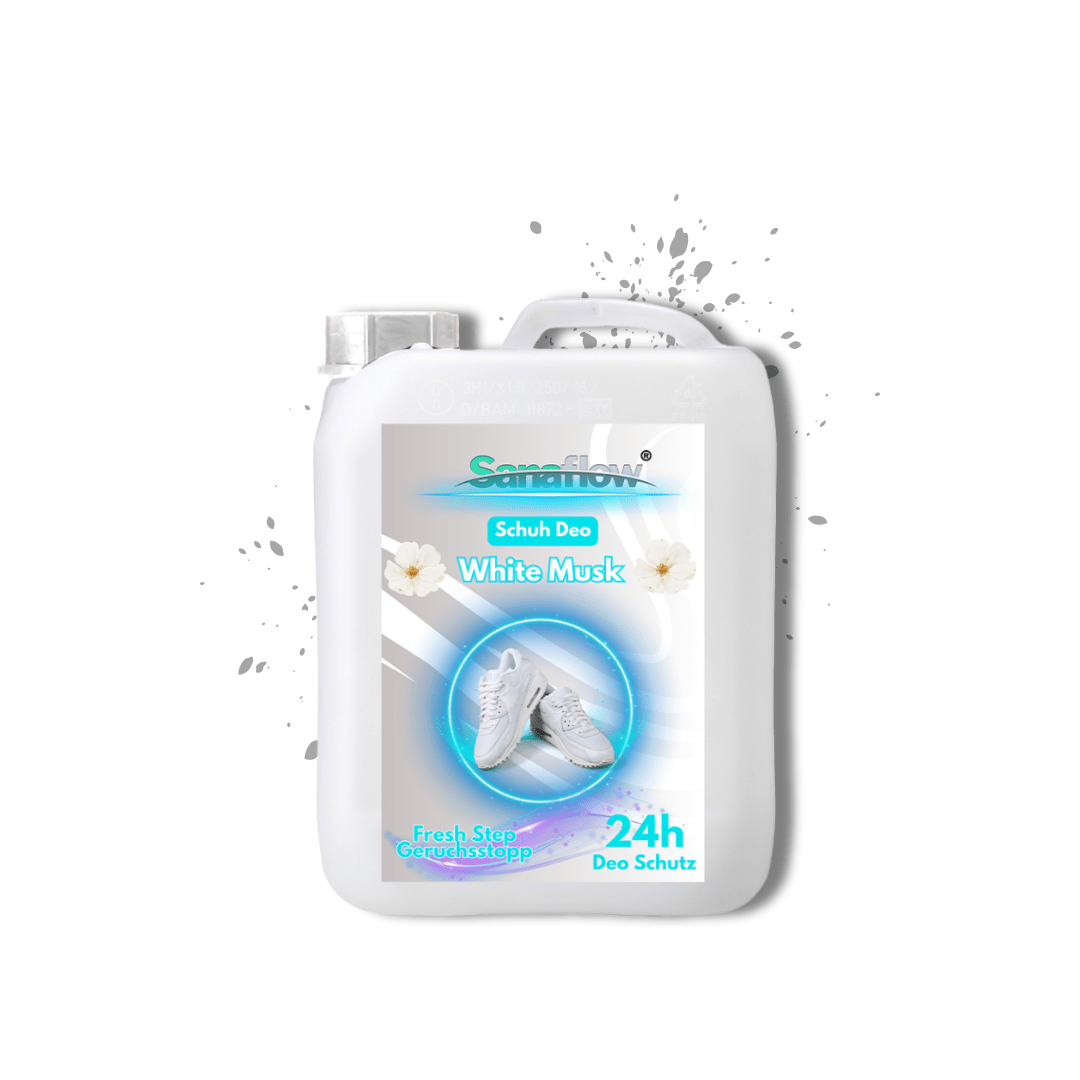 Schuh Deo White Musk – Geruchsstopp, Geruchsentferner & Schuhspray gegen Schweißgeruch, langanhaltende Frische - Sanaflow - Geruchsentferner