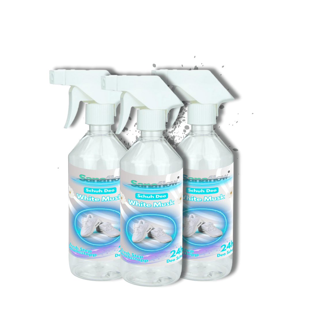 Schuh Deo White Musk – Geruchsstopp, Geruchsentferner & Schuhspray gegen Schweißgeruch, langanhaltende Frische - Sanaflow - Geruchsentferner