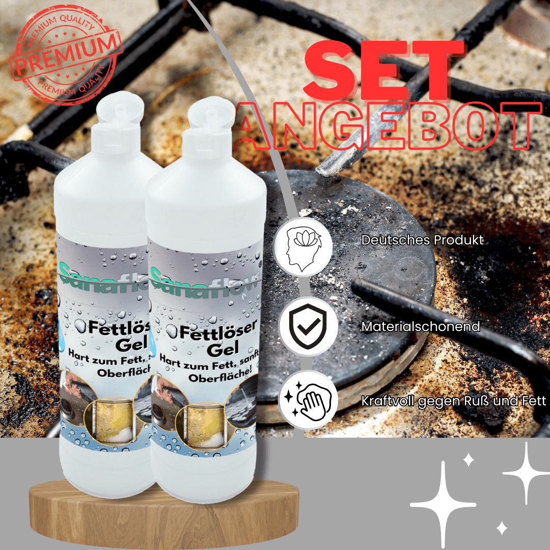 Spezial Fettlöser Gel für Edelstahl, Fliesen, Kunststoff – Löst hartnäckigste Fettverschmutzungen gezielt - Sanaflow - Backofenreiniger Gel