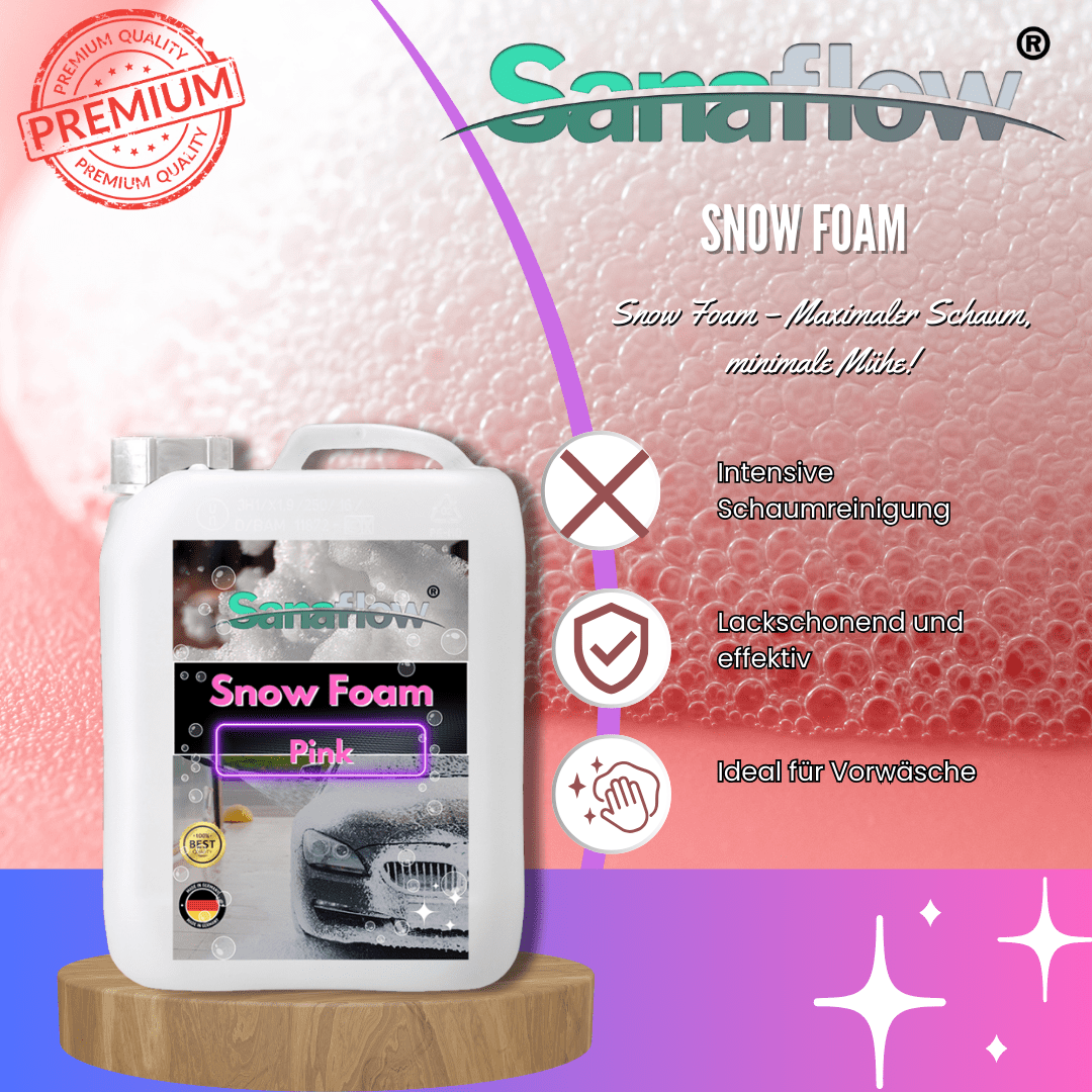 Spezial Snow Foam Pink für alle Lackfarben – Lackschonende Vorreinigung mit intensiver Schaumbildung - Sanaflow - Snow Foam Pink