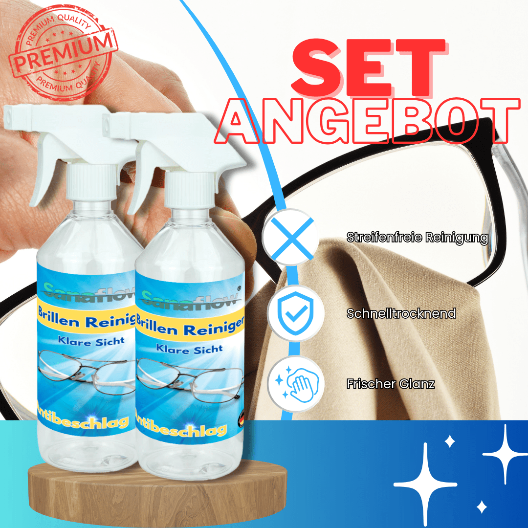 Brillenputzmittel und Antibeschlag in einem – für klare Sicht beim Sport, im Alltag & Beruf - Sanaflow - Brillenpflege