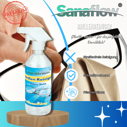 Brillenputzmittel und Antibeschlag in einem – für klare Sicht beim Sport, im Alltag & Beruf - Sanaflow - Brillenpflege