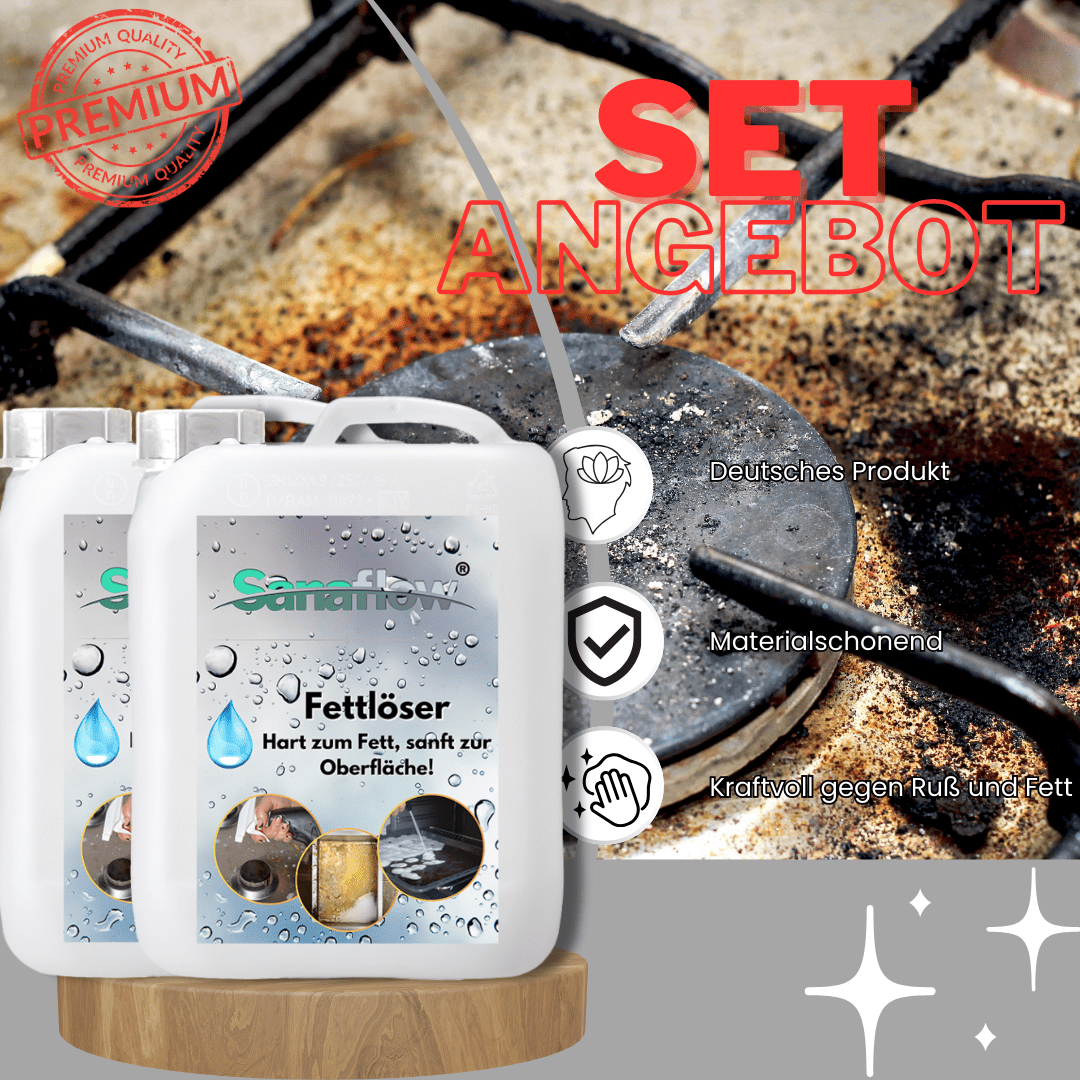 Fettlöser Spray für Küche, Backofen, Grill – Entfernt Fett, Öl, Eingebranntes & Verkrustungen - Sanaflow - Fettentferner