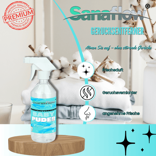 Geruchsentferner Tier Babypuder – Dauerhaft gegen Katzen - & Hunde Urin, hinterlässt angenehmen Duft - Sanaflow - Geruchsentferner