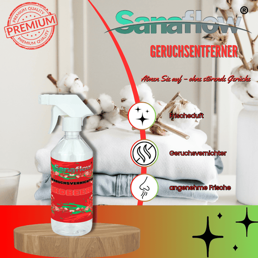 Geruchsentferner Tier Erdbeere – Dauerhaft gegen Katzen - & Hunde Urin, hinterlässt angenehmen Duft - Sanaflow - Geruchsentferner