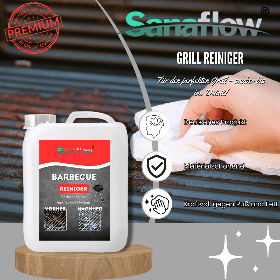 Grillreiniger für Edelstahl & Gusseisen – Entfernt Fett, Eingebranntes, Ruß – Für saubere Grillroste - Sanaflow - Grillreiniger